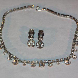 Vintage SET Necklace and Earrings Rhinestone Silvertone